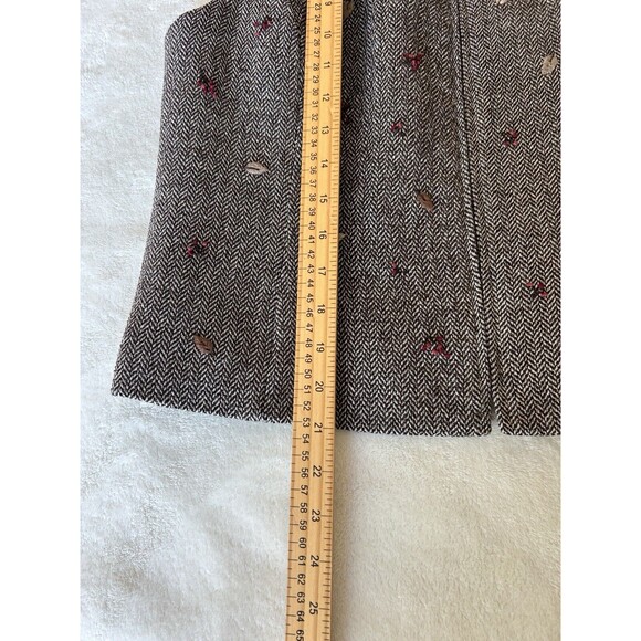 Talbots Vest Petite Small Zip Up Wool Blend Herringbone Leaves Acorn Preppy - Picture 8 of 11